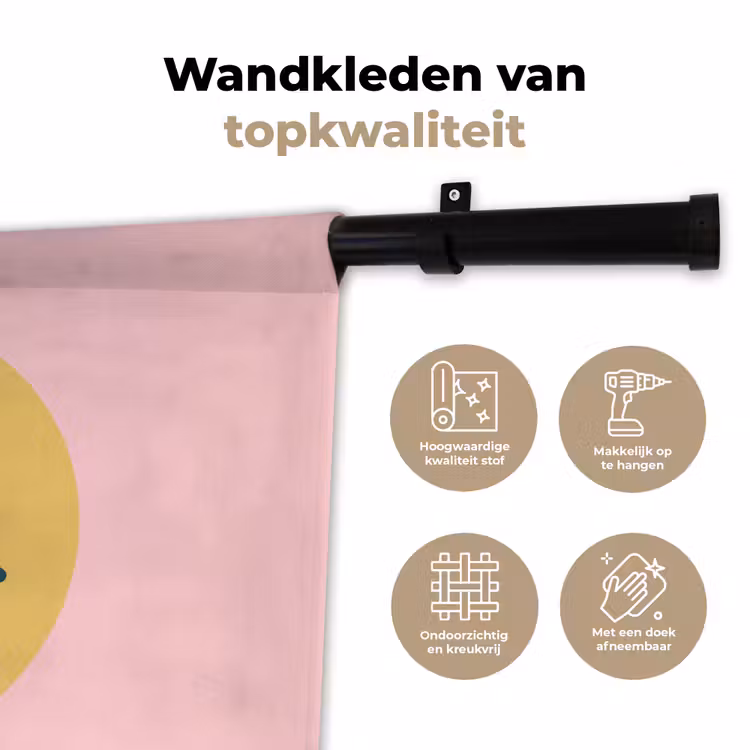 Wandkleed - Smiley - Geel - Roze - Symbool - Minimalistisch — 3