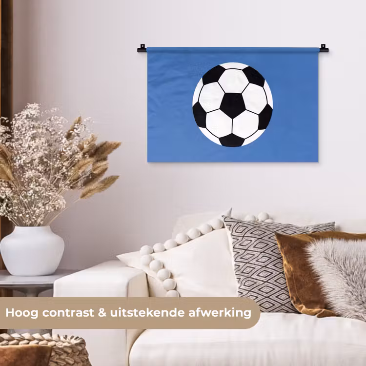 Wandkleed - Voetbal - Zwart-wit - Sport - Illustratie - Blauw — 4
