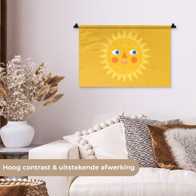 Wandkleed - Zon - Gezicht - Zomer - Illustratie - Geel — 4