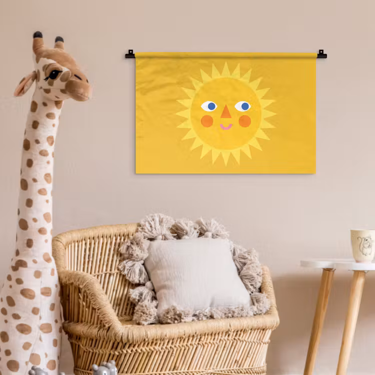 Wandkleed - Zon - Gezicht - Zomer - Illustratie - Geel — 5