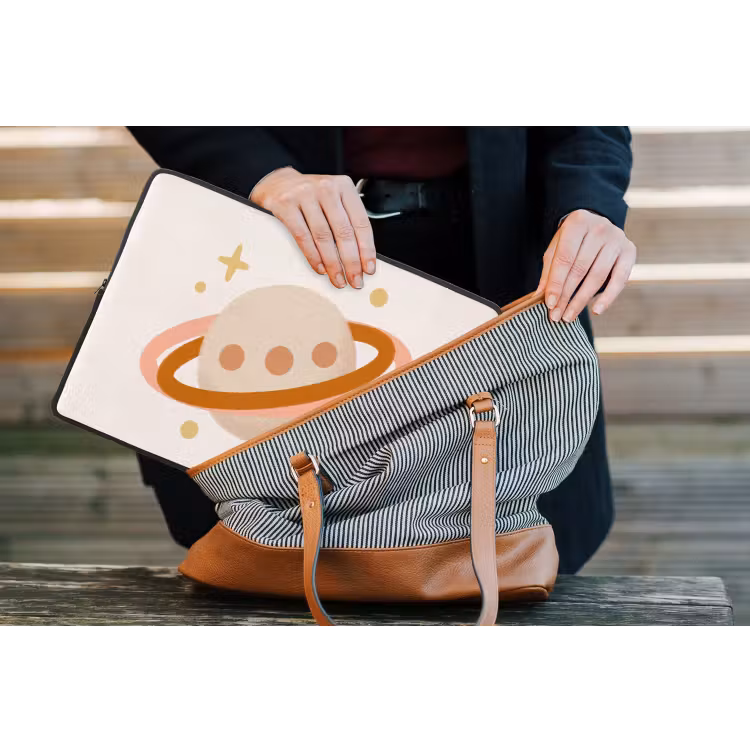 Laptophoes - Planeet - Ringen - Ruimte - Illustratie - Beige — 4