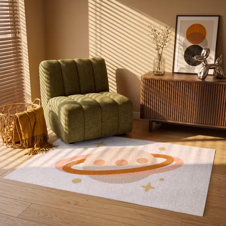 Vloerkleed - Planeet - Ringen - Ruimte - Illustratie - Beige — 2