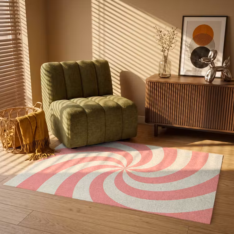 Vloerkleed - Spiraal - Patroon - Abstract - Roze - Beige — 2