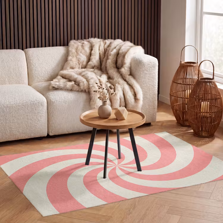 Vloerkleed - Spiraal - Patroon - Abstract - Roze - Beige — 3