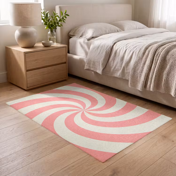 Vloerkleed - Spiraal - Patroon - Abstract - Roze - Beige — 5