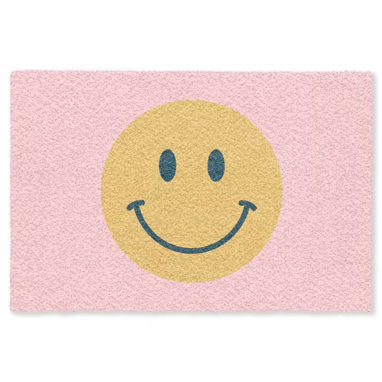 Vloerkleed - Smiley - Geel - Roze - Symbool - Minimalistisch — 1