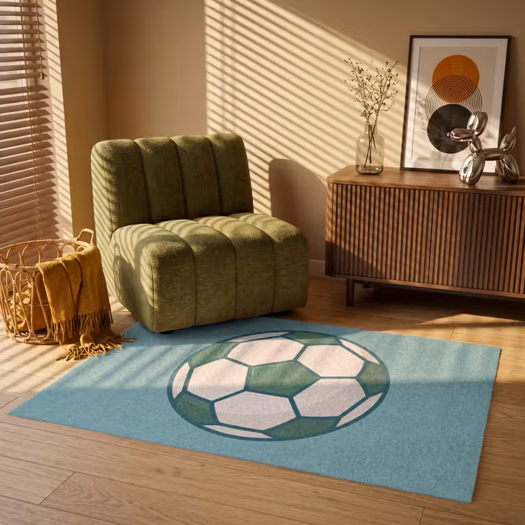 Vloerkleed - Voetbal - Geometrisch - Sport - Illustratie - Blauwgroen — 2
