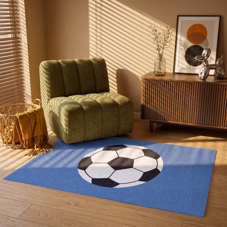 Vloerkleed - Voetbal - Zwart-wit - Sport - Illustratie - Blauw — 2