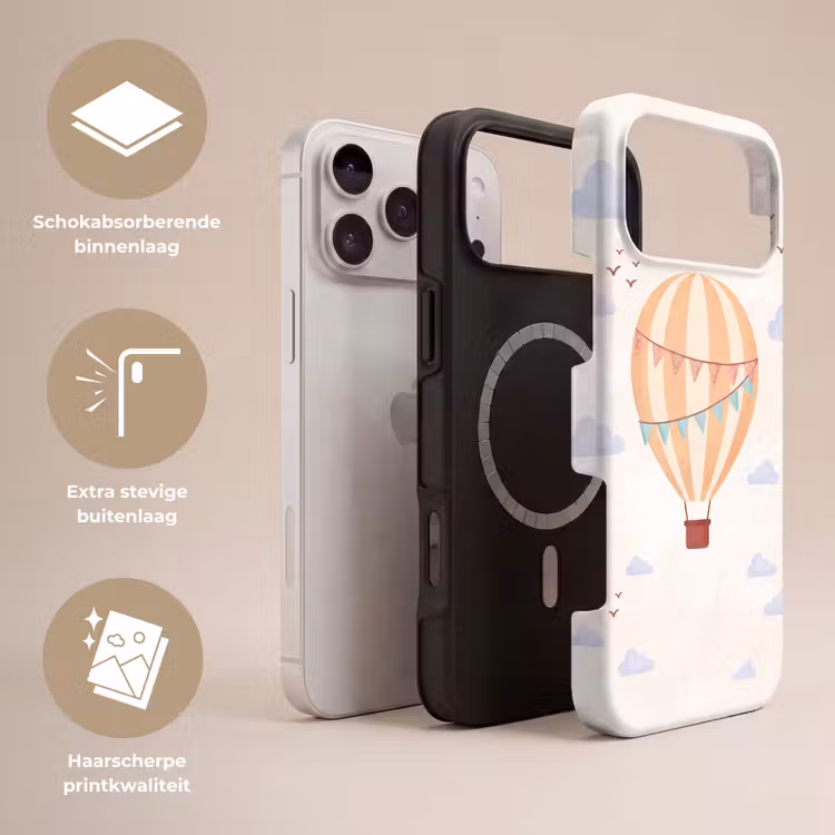 Telefoonhoesje Toughcase - Luchtballon - Wolken - Illustratie - Zacht - Kinderkamer — 3