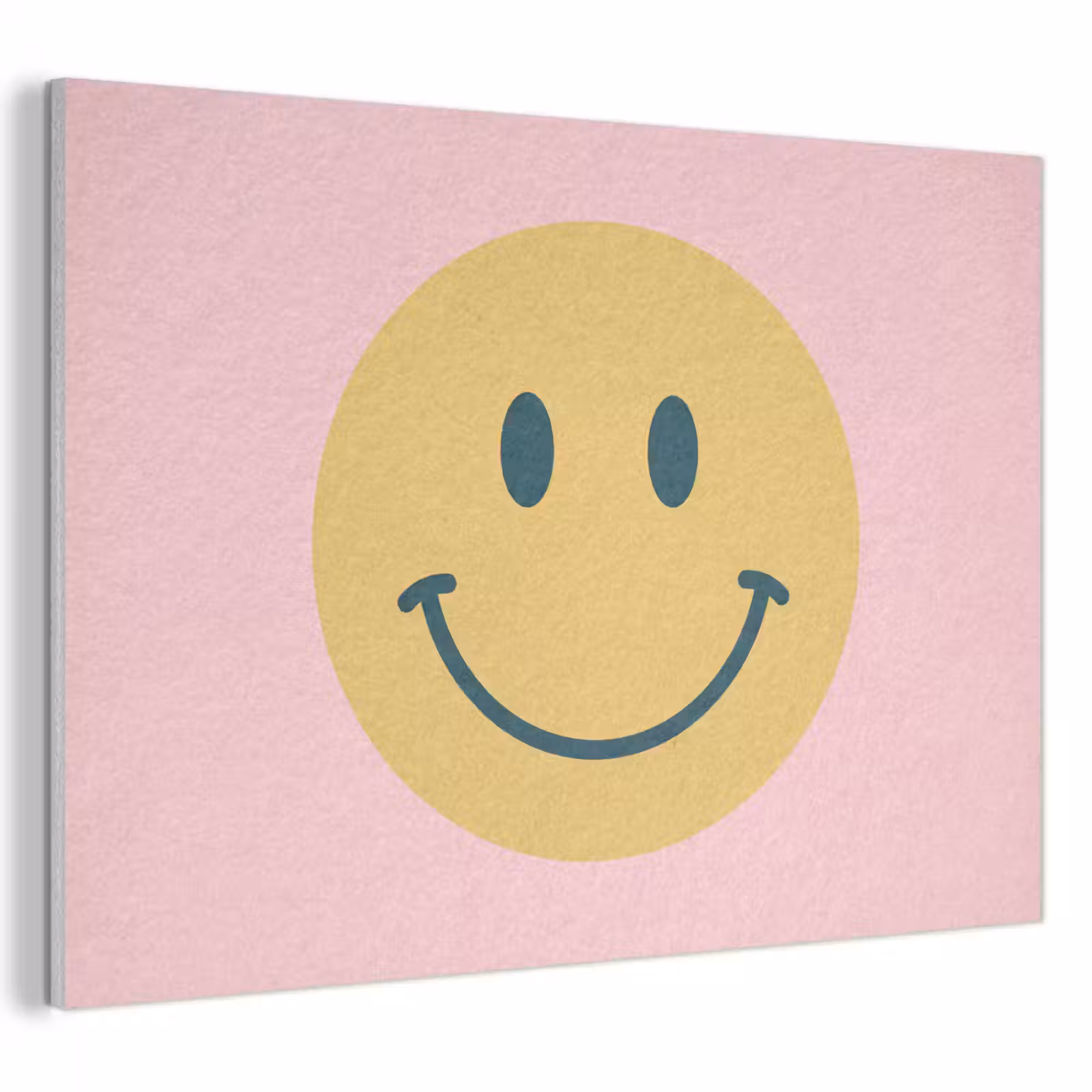 Akoestisch schilderij - Smiley - Geel - Roze - Symbool - Minimalistisch — 1