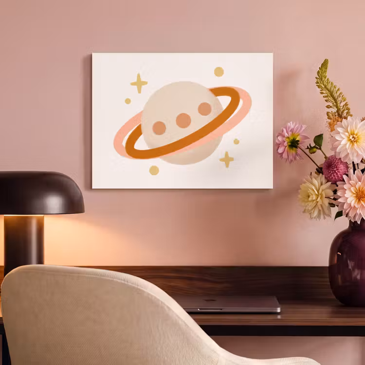 Akoestisch schilderij - Planeet - Ringen - Ruimte - Illustratie - Beige — 6