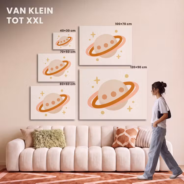 Akoestisch schilderij - Planeet - Ringen - Ruimte - Illustratie - Beige — 7