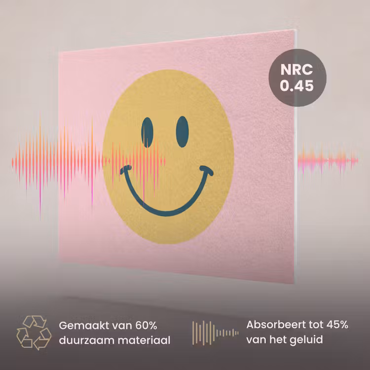Akoestisch schilderij - Smiley - Geel - Roze - Symbool - Minimalistisch — 3