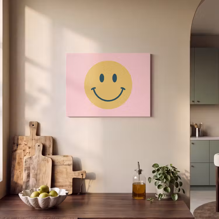 Akoestisch schilderij - Smiley - Geel - Roze - Symbool - Minimalistisch — 4