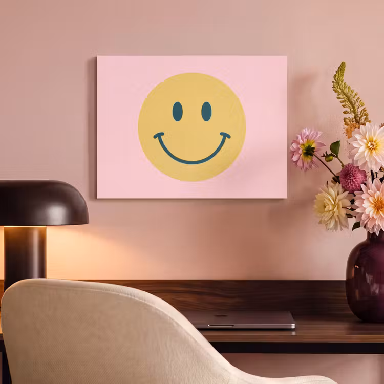Akoestisch schilderij - Smiley - Geel - Roze - Symbool - Minimalistisch — 6