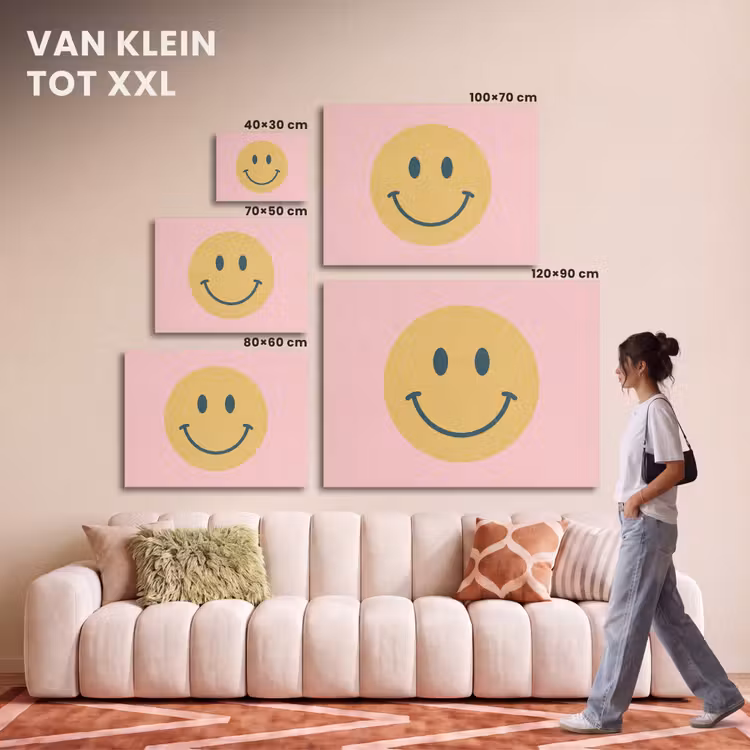 Akoestisch schilderij - Smiley - Geel - Roze - Symbool - Minimalistisch — 7