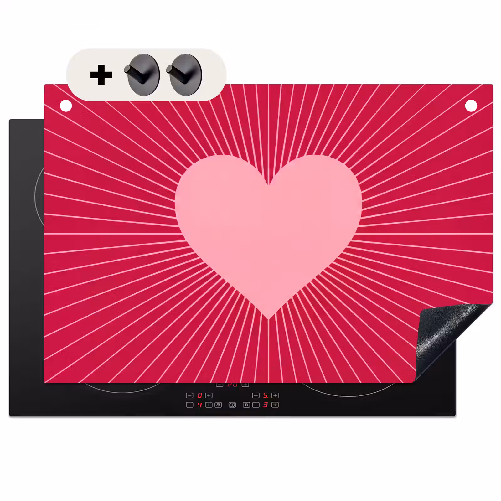 Inductie beschermer en spatscherm (2in1) - Hart - Stralen - Liefde - Abstract - Roze — 1
