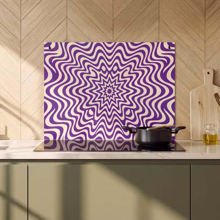 Inductie beschermer en spatscherm (2in1) - Abstract - Golven - Optisch - Modern - Paars — 2