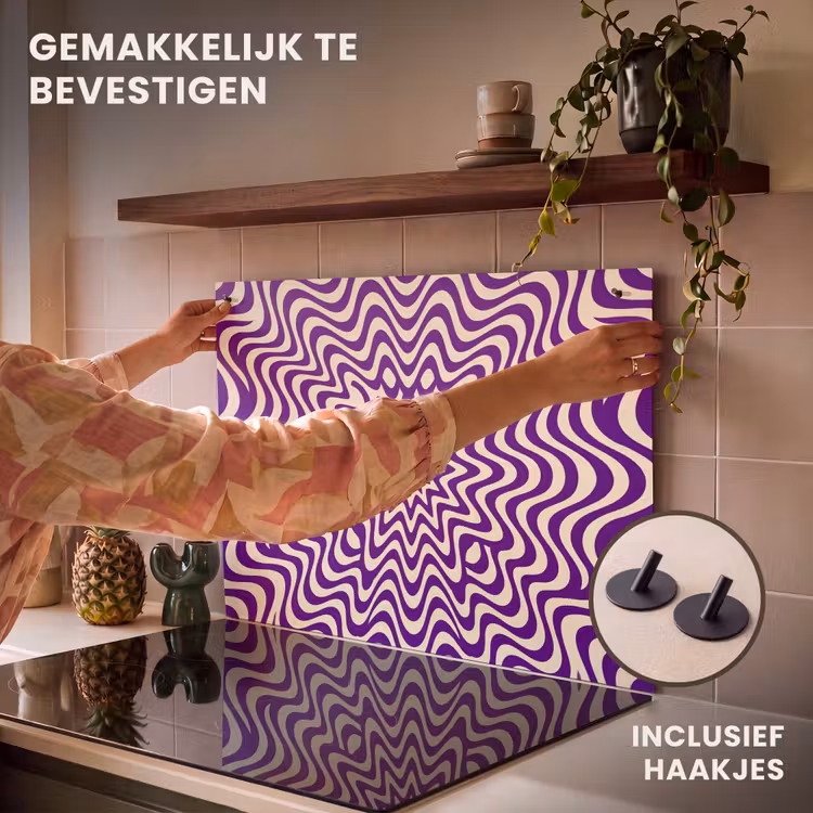 Inductie beschermer en spatscherm (2in1) - Abstract - Golven - Optisch - Modern - Paars — 7