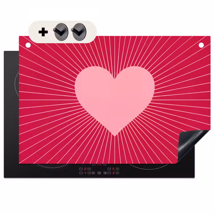Inductie beschermer en spatscherm (2in1) - Hart - Stralen - Liefde - Abstract - Roze — 1