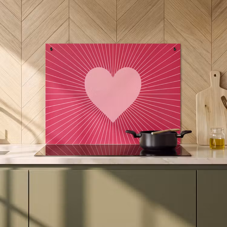 Inductie beschermer en spatscherm (2in1) - Hart - Stralen - Liefde - Abstract - Roze — 2