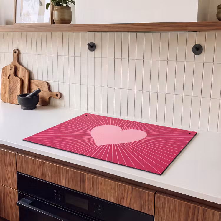 Inductie beschermer en spatscherm (2in1) - Hart - Stralen - Liefde - Abstract - Roze — 3