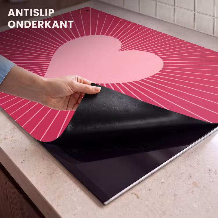 Inductie beschermer en spatscherm (2in1) - Hart - Stralen - Liefde - Abstract - Roze — 4