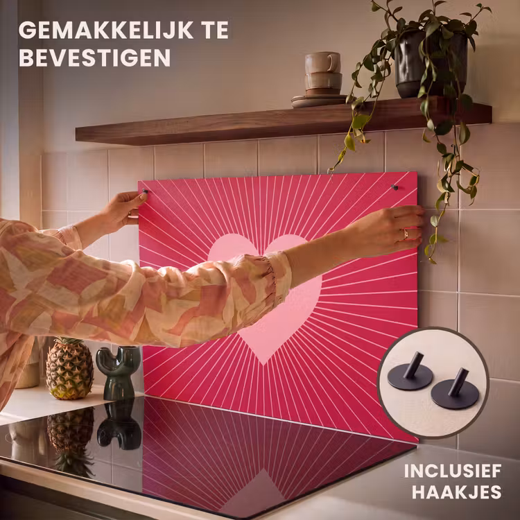 Inductie beschermer en spatscherm (2in1) - Hart - Stralen - Liefde - Abstract - Roze — 7