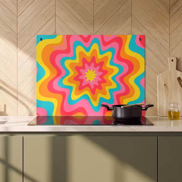 Inductie beschermer en spatscherm (2in1) - Patroon - Golvend - Kleurrijk — 2