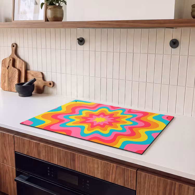 Inductie beschermer en spatscherm (2in1) - Patroon - Golvend - Kleurrijk — 3
