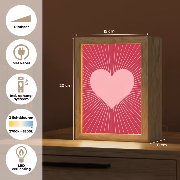 Gepersonaliseerde Lightbox - Hart - Stralen - Liefde - Abstract - Roze — 7