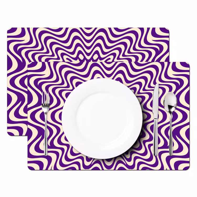 Placemat - 6 stuks - Abstract - Golven - Optisch - Modern - Paars — 2