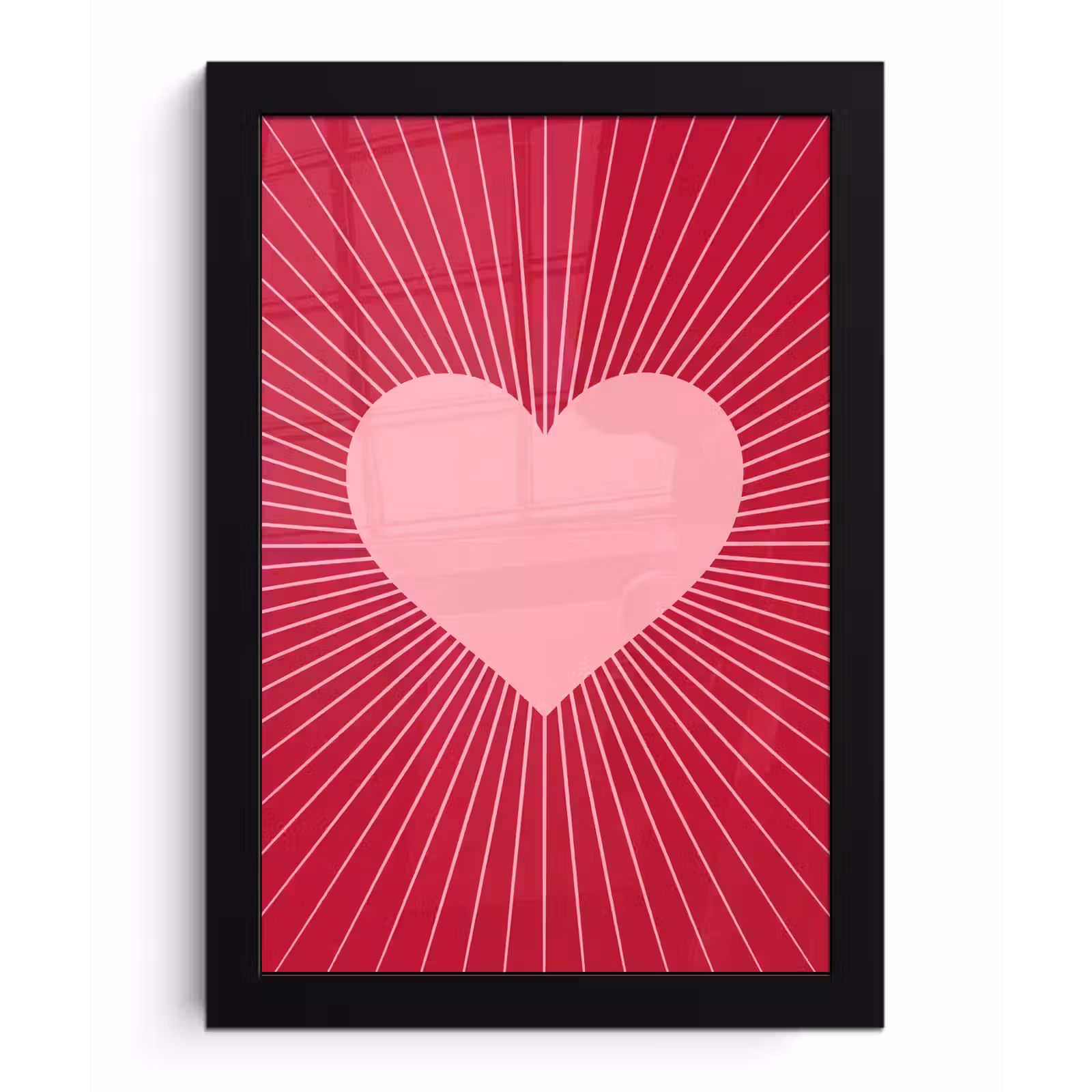 Poster met lijst - Hart - Stralen - Liefde - Abstract - Roze — 1
