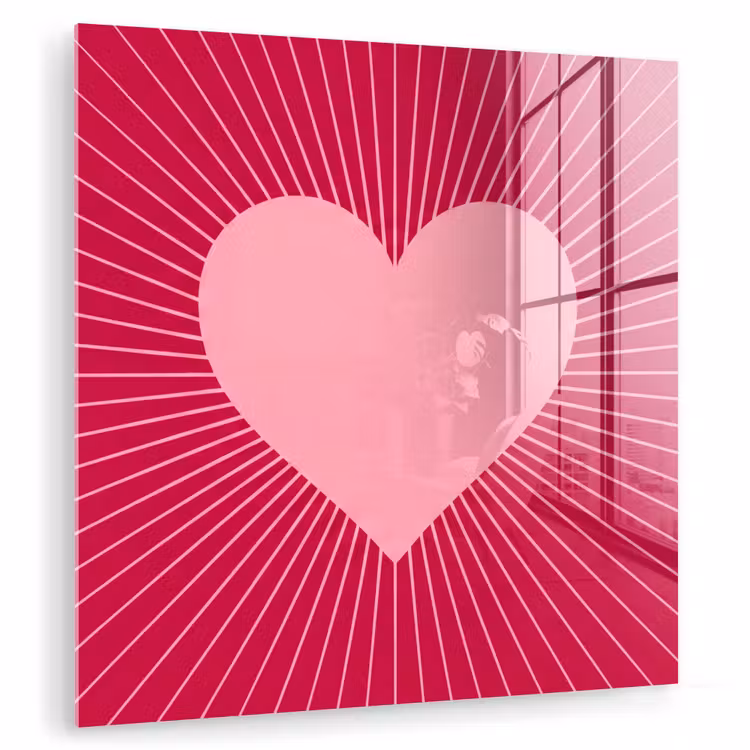 Glas schilderij - Hart - Stralen - Liefde - Abstract - Roze — 1