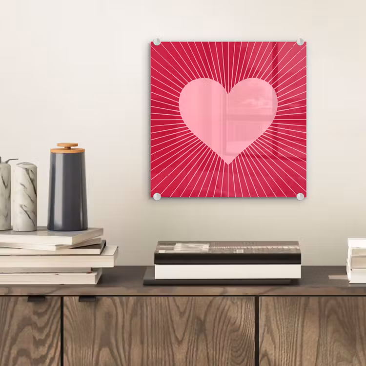 Glas schilderij - Hart - Stralen - Liefde - Abstract - Roze — 2
