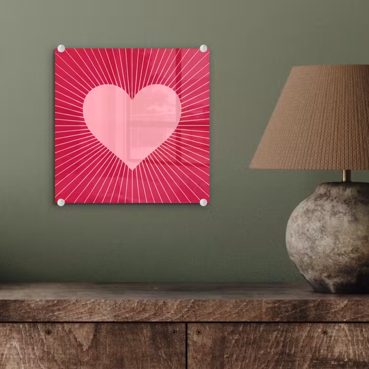 Glas schilderij - Hart - Stralen - Liefde - Abstract - Roze — 4