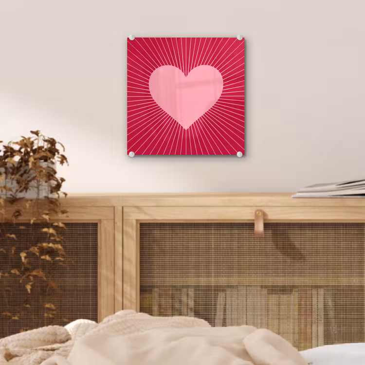 Glas schilderij - Hart - Stralen - Liefde - Abstract - Roze — 5