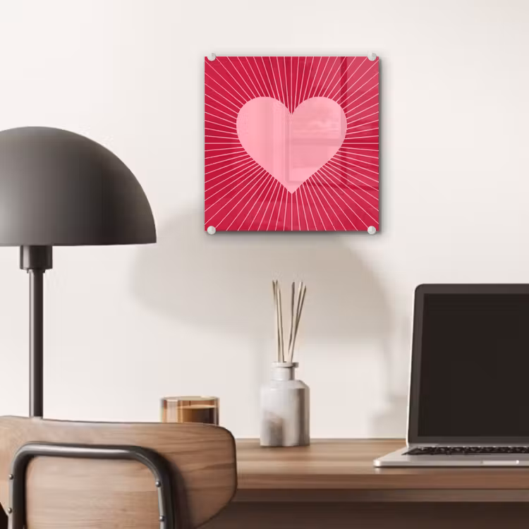 Glas schilderij - Hart - Stralen - Liefde - Abstract - Roze — 7