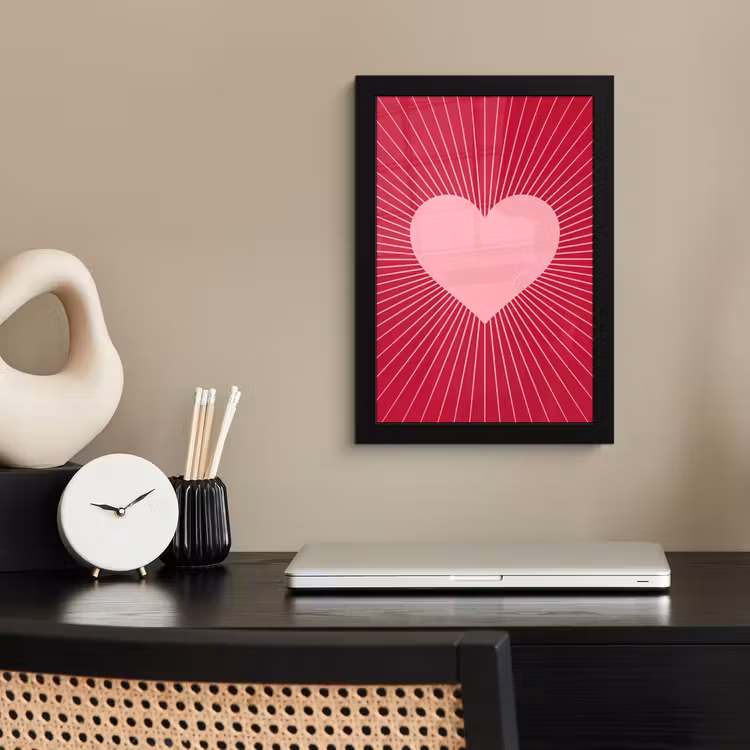 Poster met lijst - Hart - Stralen - Liefde - Abstract - Roze — 2