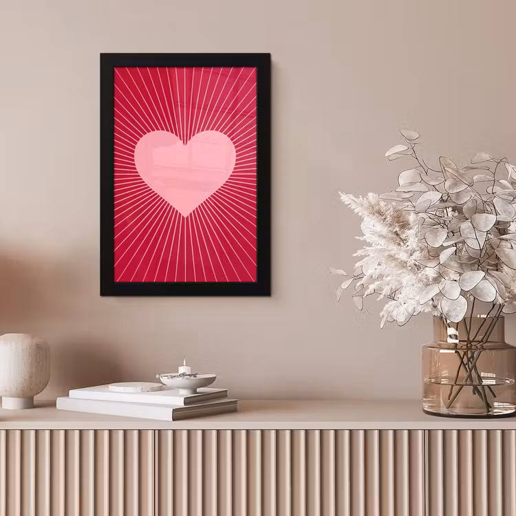 Poster met lijst - Hart - Stralen - Liefde - Abstract - Roze — 5
