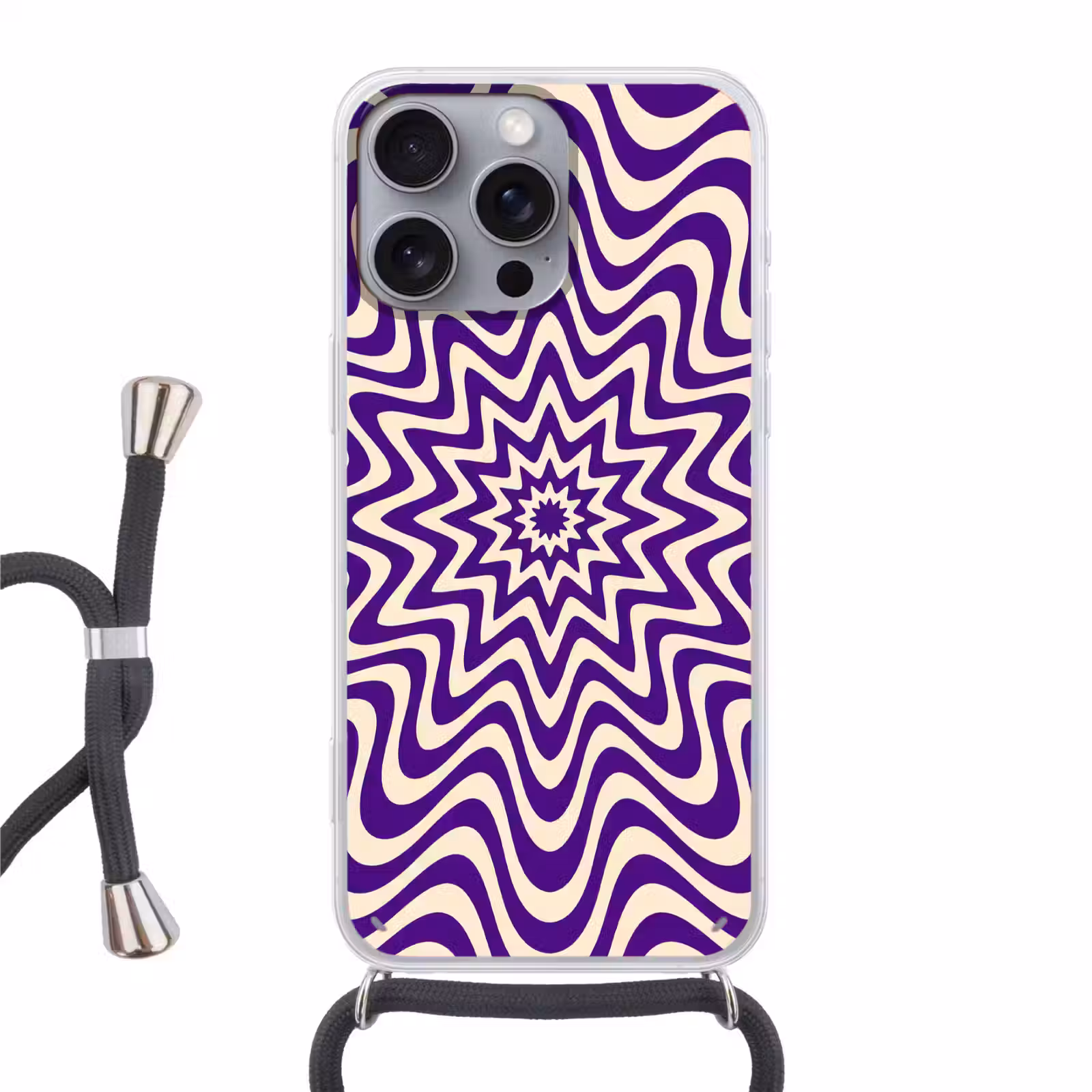 Telefoonhoesje met koord - Abstract - Golven - Optisch - Modern - Paars — 1