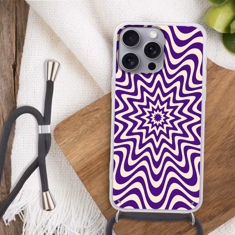 Telefoonhoesje met koord - Abstract - Golven - Optisch - Modern - Paars — 3