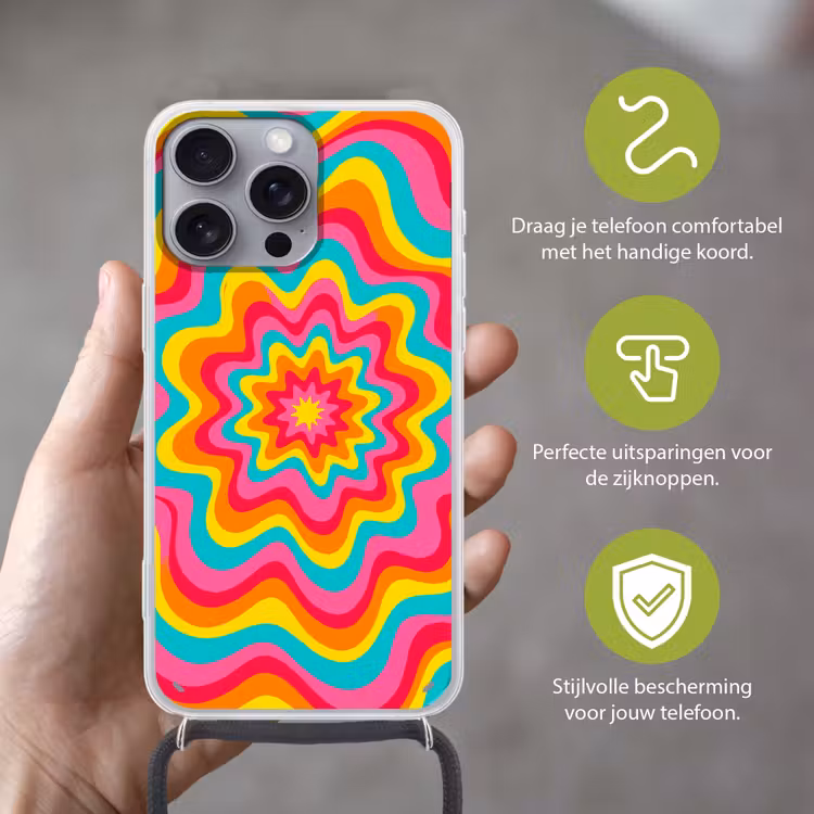 Telefoonhoesje met koord - Patroon - Golvend - Kleurrijk — 4