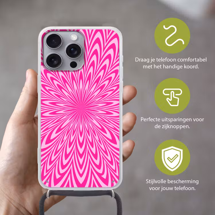 Telefoonhoesje met koord - Patroon - Optisch - Roze — 4
