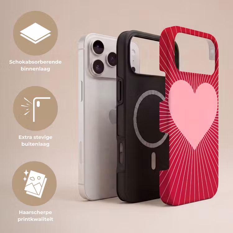 Telefoonhoesje Toughcase - Hart - Stralen - Liefde - Abstract - Roze — 3