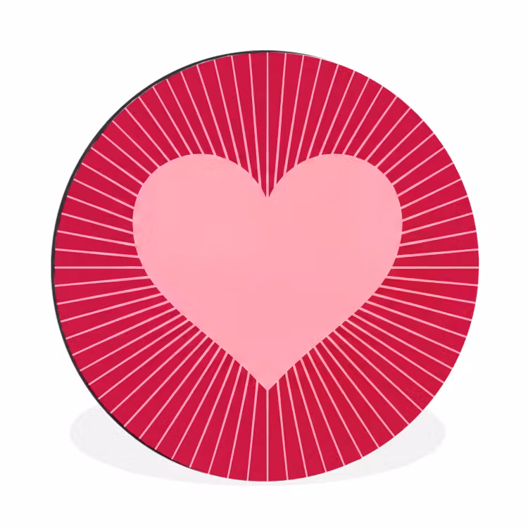 Wandcirkel - Aluminium - Hart - Stralen - Liefde - Abstract - Roze — 1