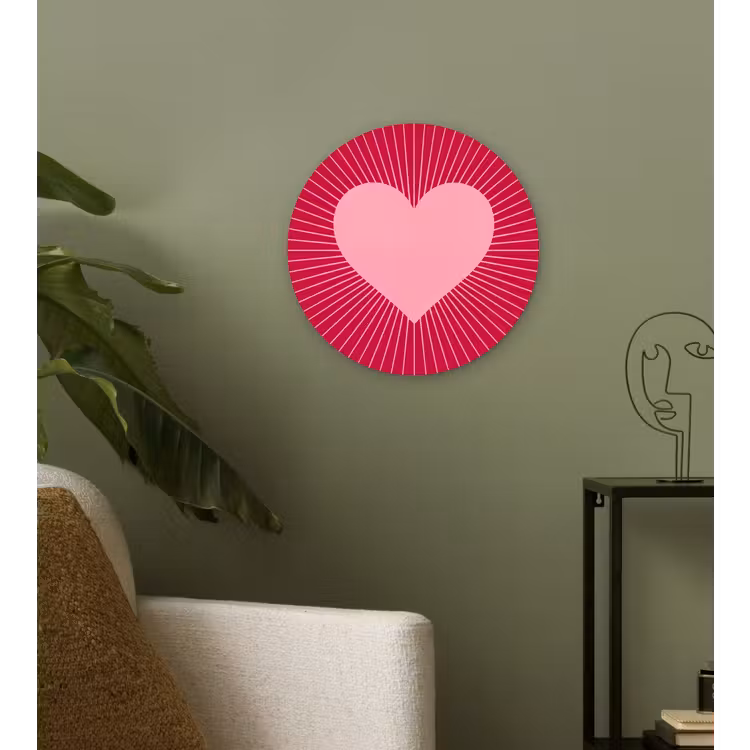 Wandcirkel - Glas - Hart - Stralen - Liefde - Abstract - Roze — 3
