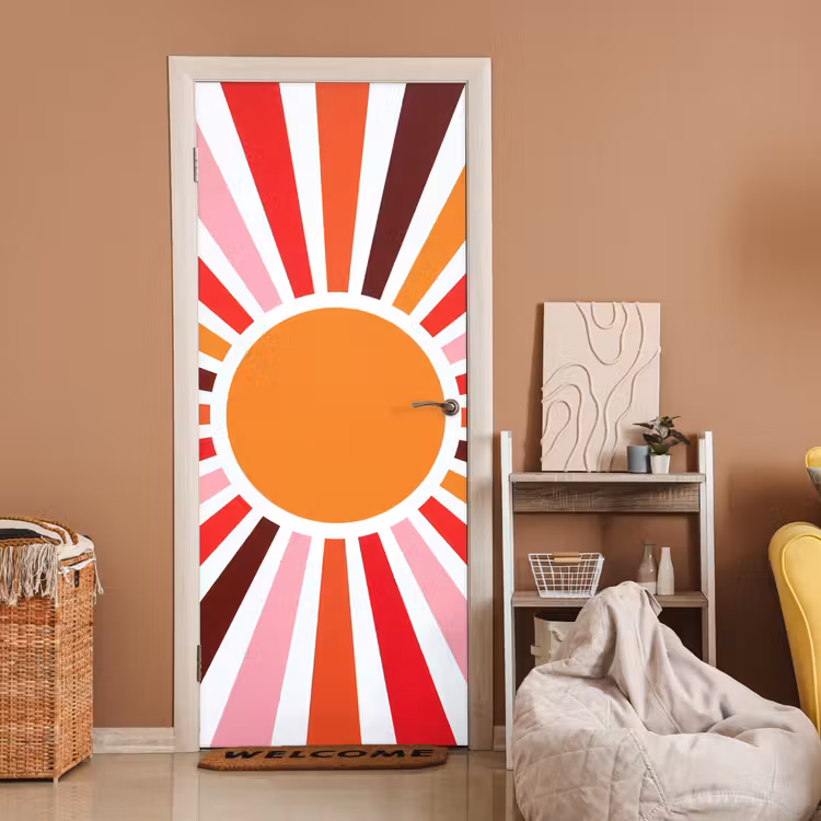 Deursticker - Zon - Stralen - Abstract - Kleurrijk — 2