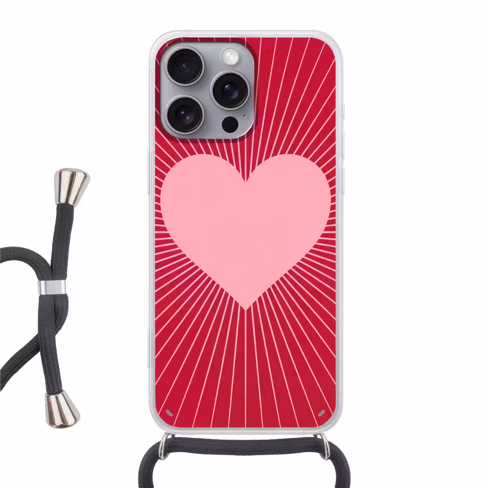 Telefoonhoesje met koord - Hart - Stralen - Liefde - Abstract - Roze — 1
