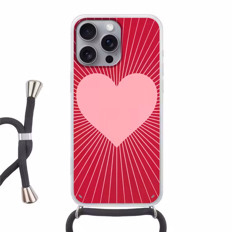 Telefoonhoesje met koord - Hart - Stralen - Liefde - Abstract - Roze — 1